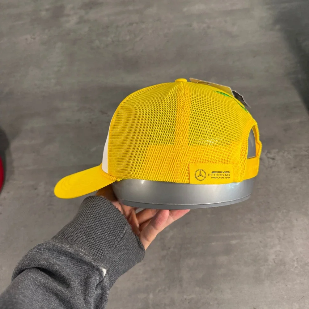 Lewis Hamilton Mercedes Petronas‎ Trucker Snapback Hat Yellow Silverstone F1 Cap